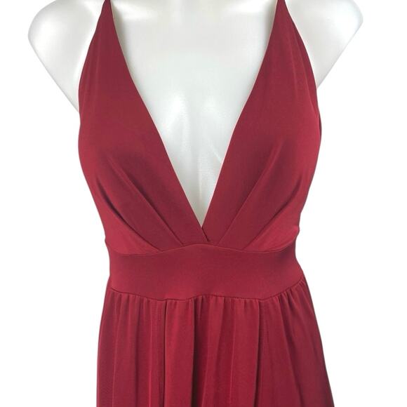 Windsor Red Sleeveless Plunging V Neck Pleated Bridesmaid A Line Maxi Dress S - Picture 3 of 5